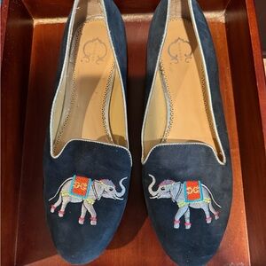 Elegant Navy Loafers with Elephant Embroidery